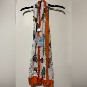 Carpentree Christian Scripture Scarf Floral & Orange Stripe Lightweight Scarf
